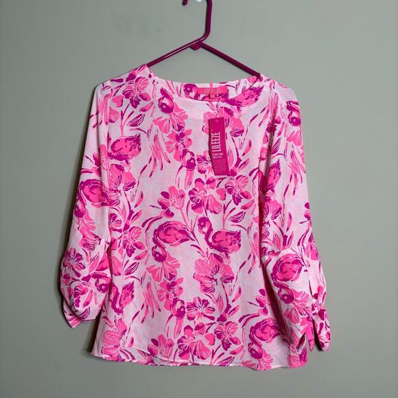 NEW Lilly Pulitzer Langston Top Flamingos Coral Reef Tint Size XS - Picture 4 of 7
